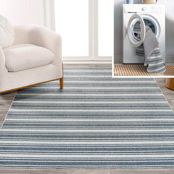 Fawning Two-tone Striped Classic Low-pile Machine-washable Area Rug